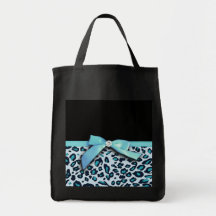 Blue leopard print ribbon bow graphic canvas bag