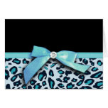 Blue leopard print ribbon bow graphic greeting card