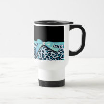 Blue leopard print ribbon bow graphic coffee mugs