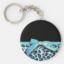 Blue leopard print ribbon bow graphic keychains
