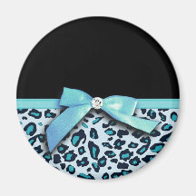 Blue leopard print ribbon bow graphic magnet