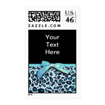 Blue leopard print ribbon bow graphic postage