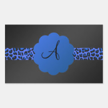 Blue leopard stripe monogram rectangular stickers