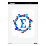 Blue Letter E Monogram Red Stars Skins For iPad 2