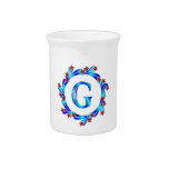 Blue Letter G Monogram Red Stars Drink Pitchers