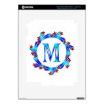 Blue Letter M Monogram Red Stars Skins For iPad 3