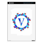Blue Letter V Monogram Red Stars Decal For iPad 3