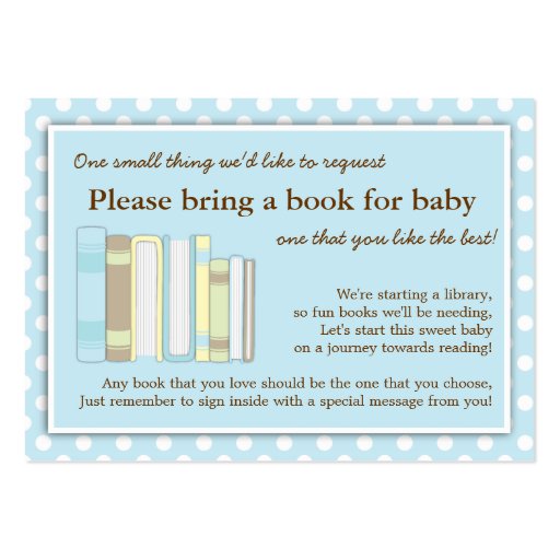 Blue Library Baby Shower Book Insert Request Card Business Card (front side)