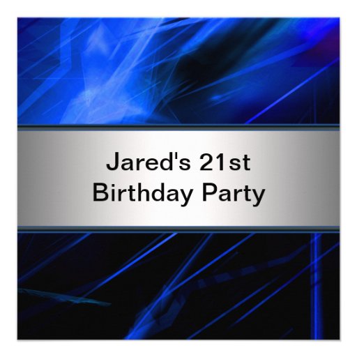Blue Lights Mans 21st Birthday Party Custom Invite