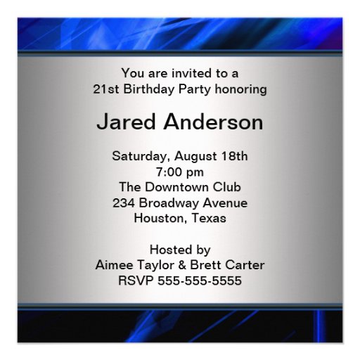 Blue Lights Mans 21st Birthday Party Custom Invite