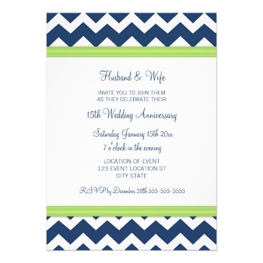 Blue Lime Chevron 15th Anniversary Invitation