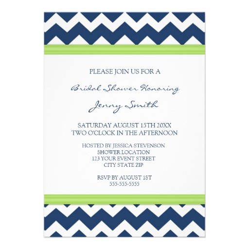 Blue Lime Chevron Bridal Shower Invitation Cards