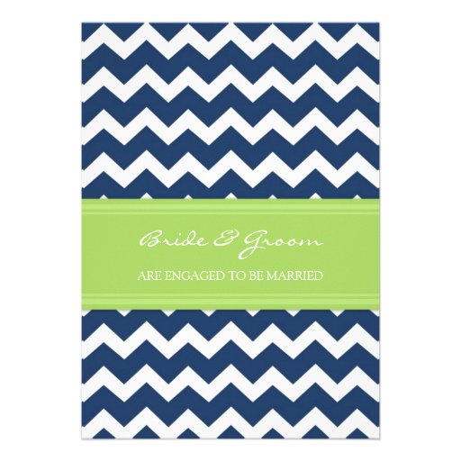 Blue Lime Chevron Engagement Party Invitations