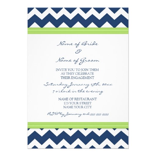 Blue Lime Chevron Engagement Party Invitations