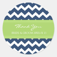 Blue Lime Chevron Thank You Wedding Favor Tags Sticker