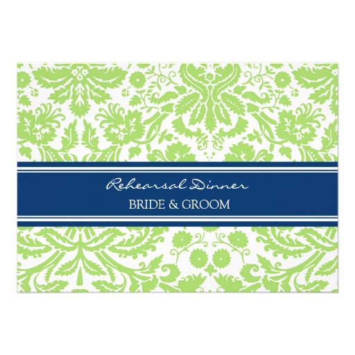 Blue Lime Damask Rehearsal Dinner Party Invitation