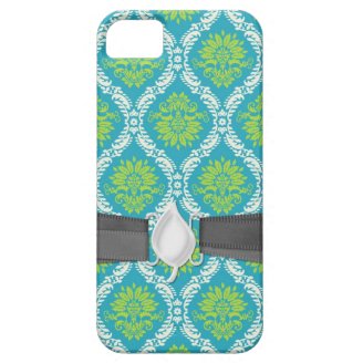 blue lime green and cream ornate damask iPhone 5 cover Casemate_case