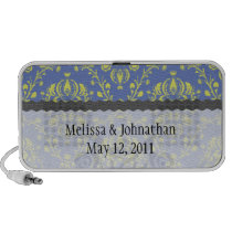 blue lime green damask wedding keepsake travelling speakers