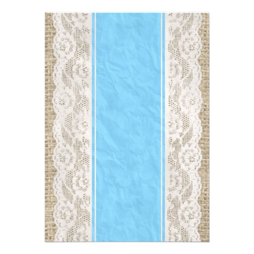 Blue Linen Burlap & Lace Bridal Shower Invitations