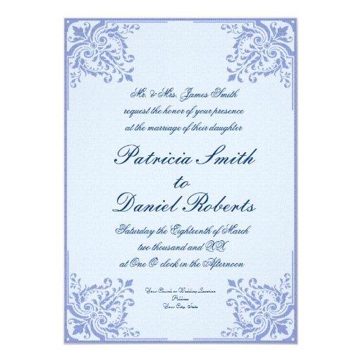 Blue Linen Floral Corners Wedding 5x7 Paper Invitation Card Zazzle