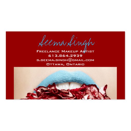 Blue Lips Makeup Cosmetics Artist Business Card Template (back side)