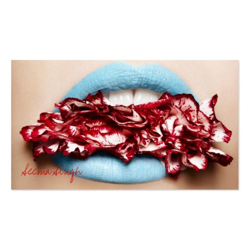 Blue Lips Makeup Cosmetics Artist Business Card Template (front side)