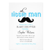 Blue Little Man Mustache Baby Shower Invitations