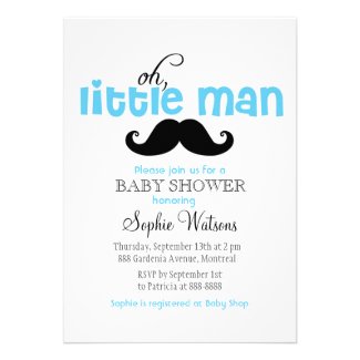 Blue Little Man Mustache Baby Shower Invitations