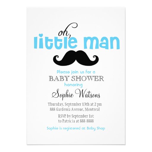 Blue Little Man Mustache Baby Shower Invitation 5quot; X 7quot; Invitation 