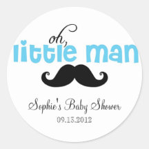 Blue Little Man Mustache Baby Shower Sticker