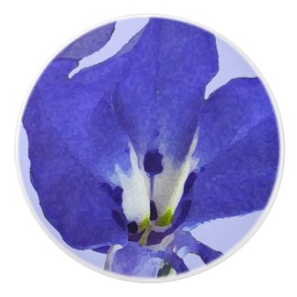 Blue Lobelia Flower Abstract Ceramic Knob