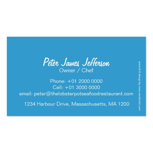 Blue lobster seafood restaurant business card (back side)