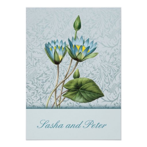 Blue Lotus Floral Wedding Invitation