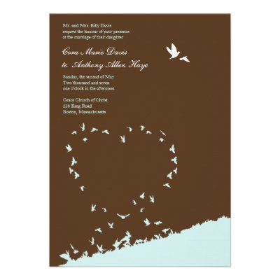 Blue love bird wedding invitation