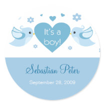 Blue Love Birds Baby Birth Announcement stickers