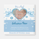 Blue Love Birds Photo Baby Birth Announcement Fridge Magnets