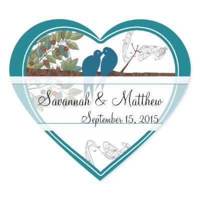 Blue Love Birds Sitting in a Tree Wedding Sticker