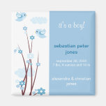 Blue Love Birds Spring Flowers Baby Announcement Refrigerator Magnets