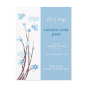 Blue Love Birds Spring Flowers Baby Announcement postcard