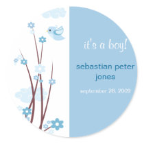 Blue Love Birds Spring Flowers Baby Announcement stickers