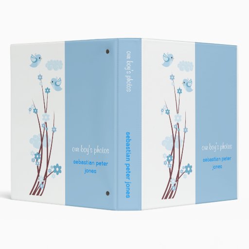 Blue Love Birds Spring Flowers Baby Boy Album Vinyl Binders
