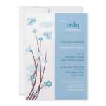 Blue Love Birds Spring Flowers Baby Shower Announcements