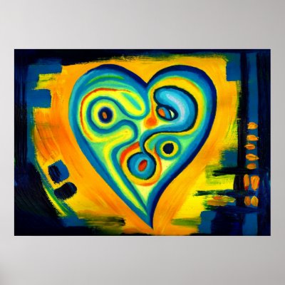 Blue Love Heart Abstract Poster by zazuatzazzle