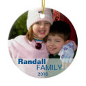 Blue love joy peace sign custom photo family name ornament