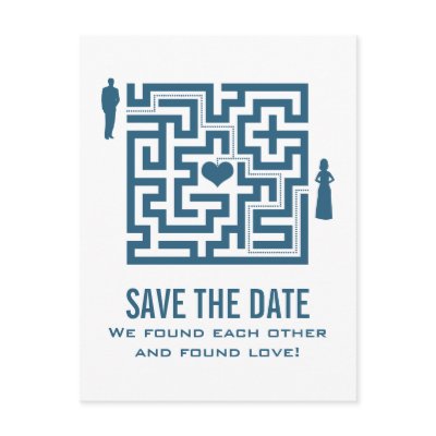 Blue Love Maze Save the Date Postcard