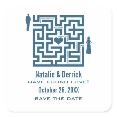 Blue Love Maze Save the Date Stickers
