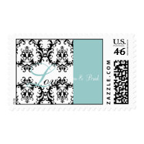 Blue Love Wedding Bride Groom Damask Postage