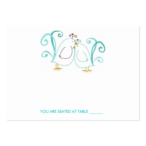 Blue Lovebirds & Blossoms Place Cards Business Card Template (front side)