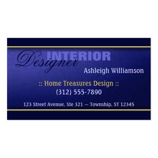 Blue Luxury Interior Designer Business Cards (front side)