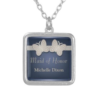 Blue Maid of Honor Wedding Butterfly Necklace